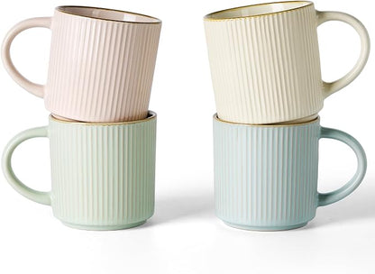 ffamiware Star Coffee Mug Set for 4, Handcrafted 12 oz Ceramic Stoneware Mugs