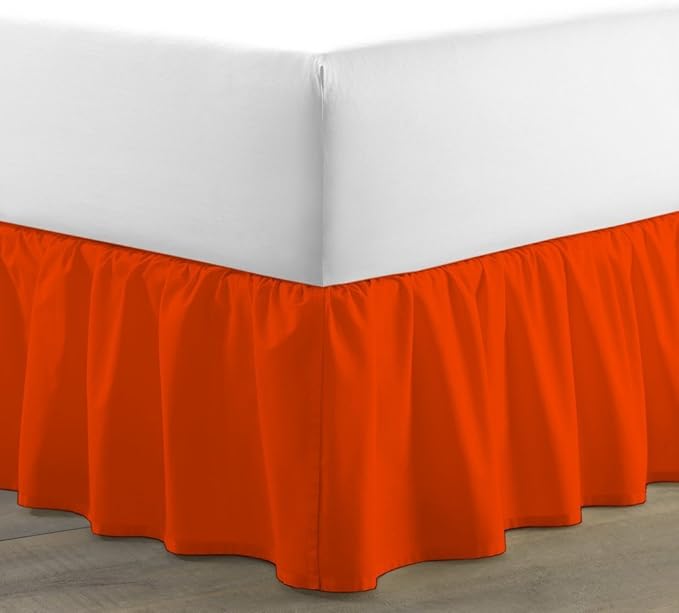 Bed Skirt - Ruffled Bed Skirt (Full XL, Orange) 12 Inch Drop Dust Ruffle with Platform, 100% Cotton 800 Thread Count Fabric - Dust Ruffle Bedskirt for Easy Fitting and Easy Care