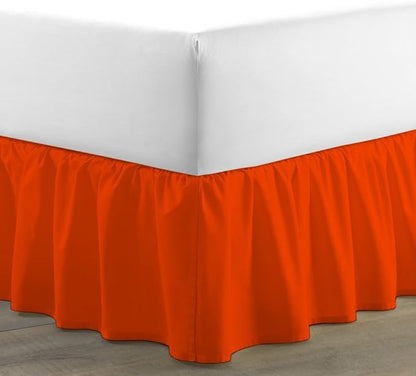 Bed Skirt - Ruffled Bed Skirt (King, Orange) 12 Inch Drop Dust Ruffle with Platform, 100% Cotton 800 Thread Count Fabric - Dust Ruffle Bedskirt for Easy Fitting and Easy Care