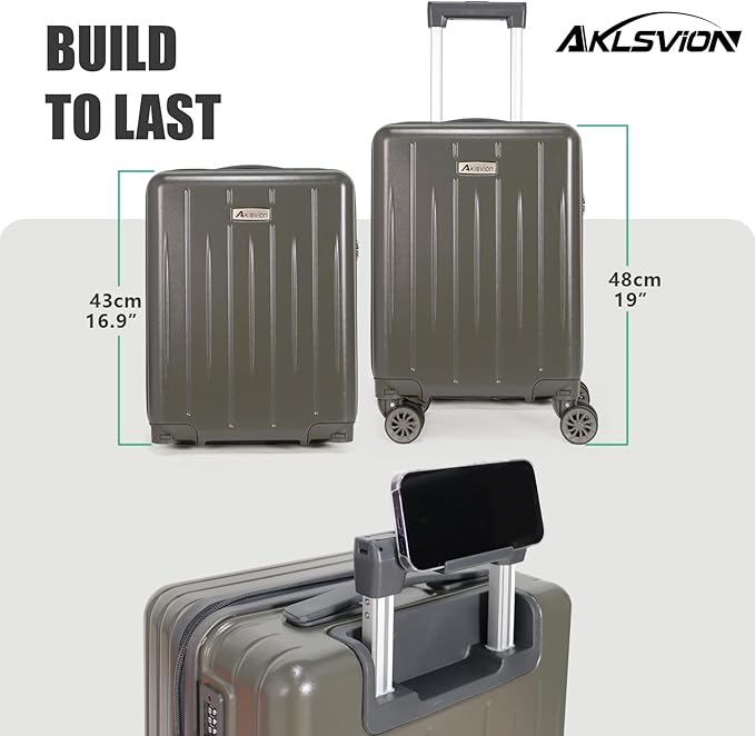 18-inch Carry-on Boarding Luggage: Equipped with Movable Wheels, TSA Approved,Under the Seat, Hard Shell Construction, Lightweight Bag with Essential Accessories (Greenish Grey)
