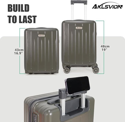 18-inch Carry-on Boarding Luggage: Equipped with Movable Wheels, TSA Approved,Under the Seat, Hard Shell Construction, Lightweight Bag with Essential Accessories (Greenish Grey)