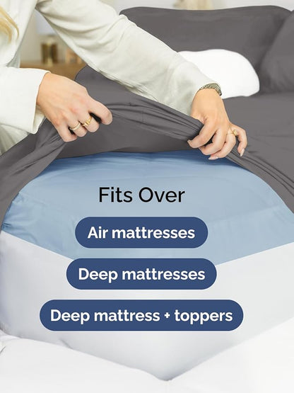 Extra Deep Cal King Fitted Sheet - Hotel Luxury Single Fitted Sheet Only - Easily Fits 18 inch to 24 inch Mattress - Ultra Soft, Wrinkle Free with Extra Deep Pockets - Breathable & Comfy - Dark Grey