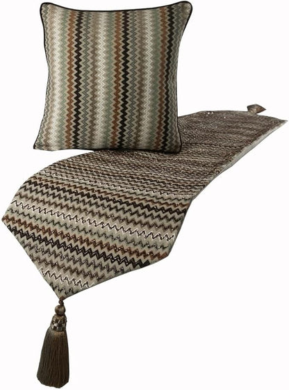 The HomeCentric Decorative Designer Handmade Bed Runner Without Pillow Cover, 74 x 18 Inch Velvet Designer Queen Size Bed Scarf with Tassle & Bead Embroidered Bed Linen Foot Warmer Home - Chevron Fun