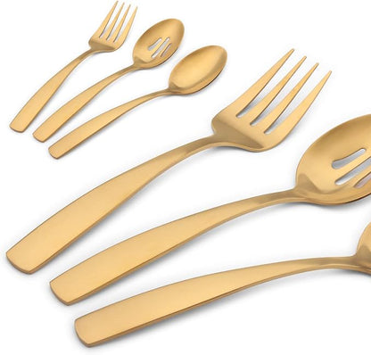 O.C.E. 5-Piece Matte Gold Serving Flatware Silverware Set, Utensil Set of