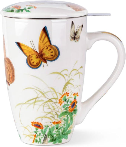 AmorArc Tea Cup With Infuser and Lid, 18oz Loose Leaf Tea Mug With Steeper |