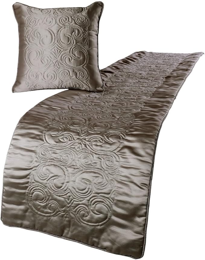 The HomeCentric Decorative Silver Twin 53 x 18 inch Bed Runner Without Pillow Cover, Satin Quilted Bed Scarf, Abstract Modern - Silver Soft