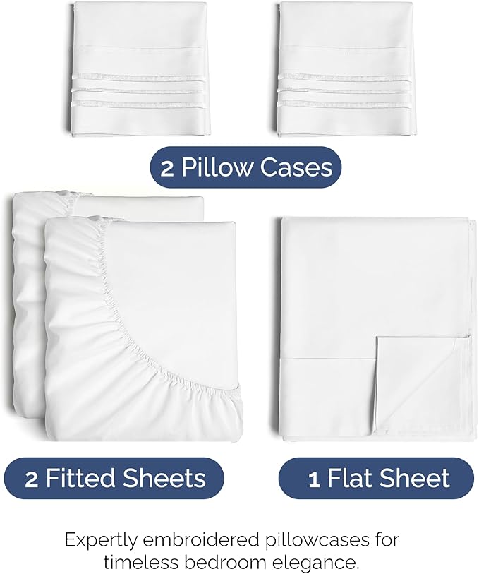 Split King Size 5 Piece Sheet Set - Comfy Breathable & Cooling Bed Sheets Set - Hotel Luxury Bedding for Women, Men, Kids, Teens, Boys & Girls - Deep Pockets, Soft and Wrinkle Free - Oeko-Tex - White