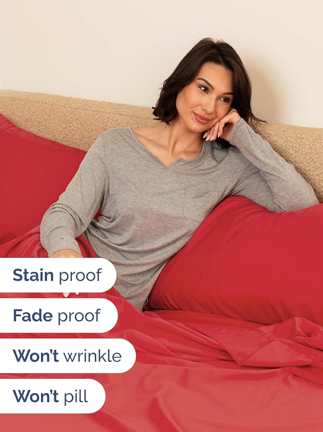 Extra Deep Queen Sheet Set - 6 Piece Breathable and Cooling Sheets - Hotel Luxury Bed Sheets Set - Easy & Secure Fit - Soft, Wrinkle Free and Comfy Sheets Set - Red Sheet Set with Extra Deep Pockets