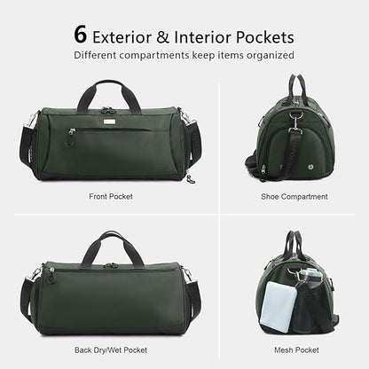 TOPDesign Gym Bag for Women & Men, Unisex Duffel Bag with Shoe Compartment & Wet Pocket for Travel Sports Gym (L Green)