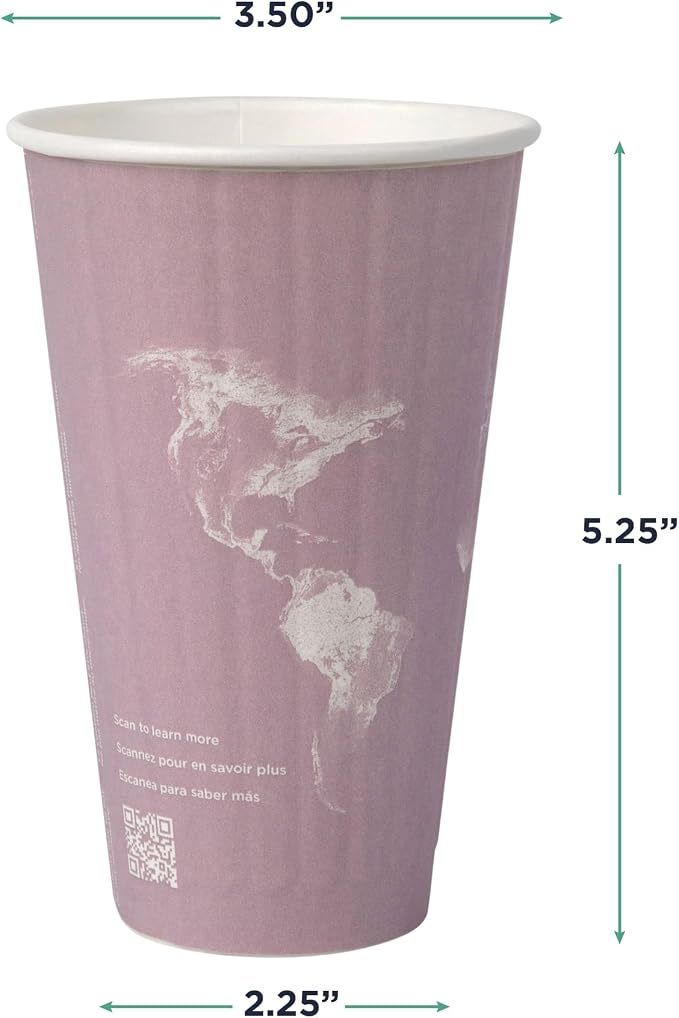 ECO PRODUCTS Compostable Disposable Insulated World Art 16oz Large Coffee Cups