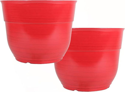 Garden Elements Indoor/Outdoor Glazed Brushed Happy Plastic Planter, Bright Red