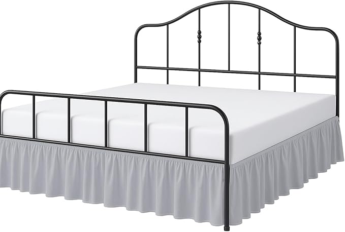 Cottington Lane Ruffled Bed Skirt Twin Size with Split Corner, Brushed Microfiber Hotel Quality Silver Grey Dust Ruffle, 14 Inch Drop Gathered Bedskirt, Soft and Stylish, Shrinkage and Fade Resistant
