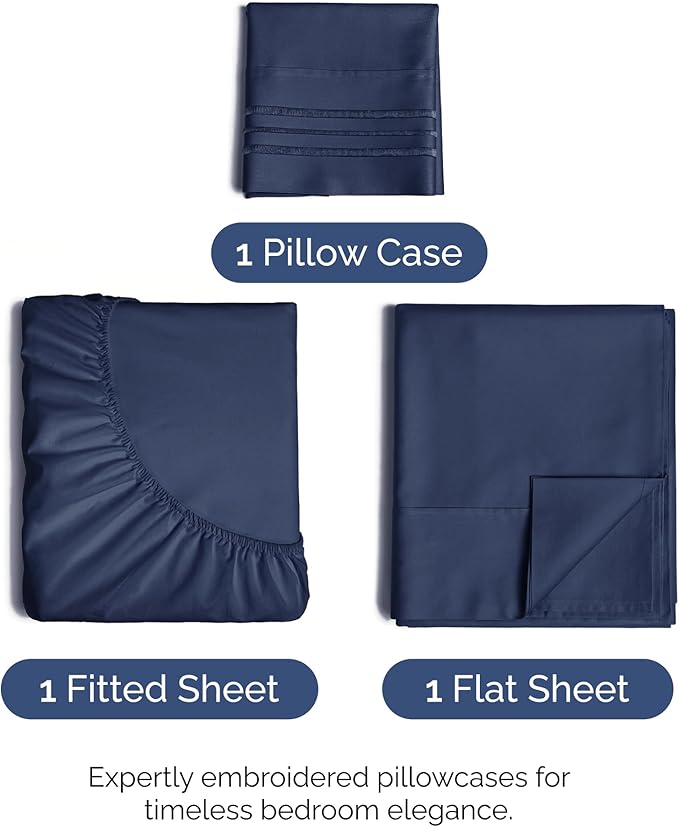 Twin XL Size 3 Piece Sheet Set - Comfy Breathable & Cooling Bed Sheets Set - Hotel Luxury Bedding for Women, Men, Kids, Teens, Boys & Girls - Deep Pockets, Soft, Wrinkle Free - Oeko-Tex - Navy Blue