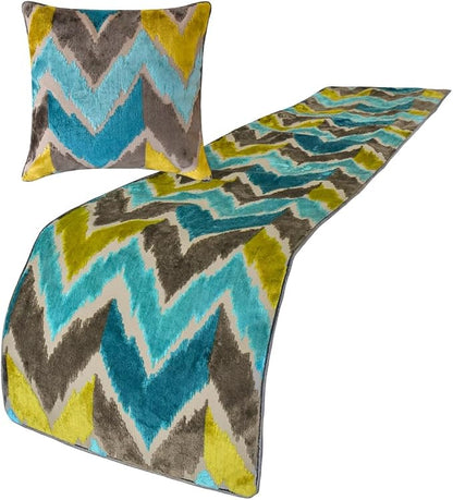 The HomeCentric King/Queen/Twin Blue Decorative King 90"x18" Bed Runner with Two Pillow Cover, Velvet, Peacock Colors & Ombre Bed Scarf on Velvet Fabric - Plume Palatte