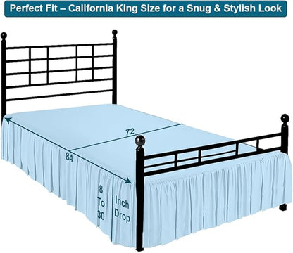 Shreem Linen Ruffled Bed Skirt with Split Corners, Gathered Style, 100% Microfiber, 30-Inch Drop, Dust Ruffle Bedskirt with Platform, Cal-King, Light Blue