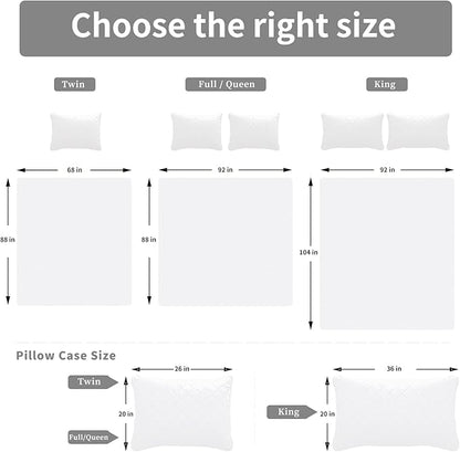 Easy-Going King Size Reversible Quilt Set with 1 Quilt and 2 Pillow Shams, Soft Bed Quilt Cover, Water Resistant Lightweight Microfiber Bedspread, Stain Resistant, White/White