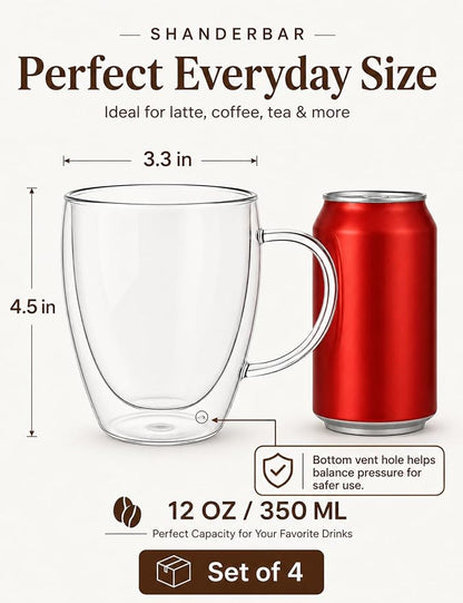 12oz Double Walled Glass Coffee Mugs