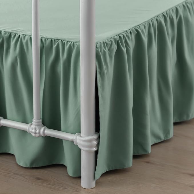 Bed Skirt King Size Ruffled Bed Skirts with Split Corners,14 Inch Drop Dust Ruffle Bed Skirt with Platform, King, 14 Inch, Sage Green