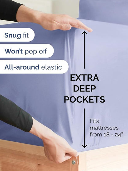 Extra Deep Queen Sheet Set - 6 Piece Breathable & Cooling Sheets - Hotel Luxury Bed Sheets Set - Easy & Secure Fit - Soft, Wrinkle Free & Comfy Sheets Set - Lavender Sheet Set with Extra Deep Pockets