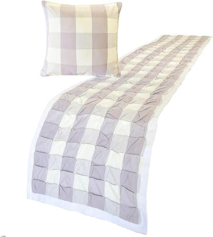 The HomeCentric King/Queen/Twin Lavender Decorative Bed Runner Queen 74"x18" Bed Runner with Two Pillow Cover, Checkered, Buffalo Plaid, Check Bed Scarf on Cotton Fabric - Lavender Plaid Knots