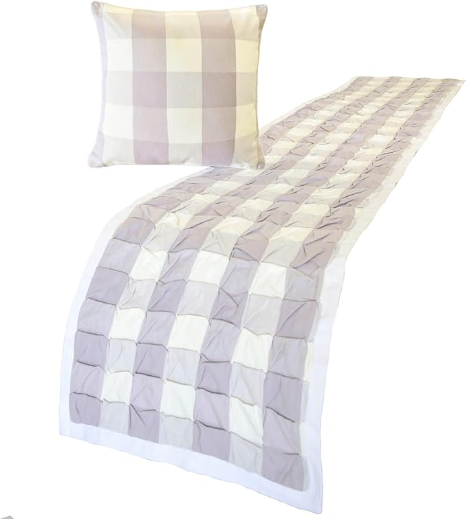 The HomeCentric King/Queen/Twin Lavender Decorative Bed Runner Twin 53"x18" Bed Runner with Two Pillow Cover, Checkered, Buffalo Plaid, Check Bed Scarf on Cotton Fabric - Lavender Plaid Knots