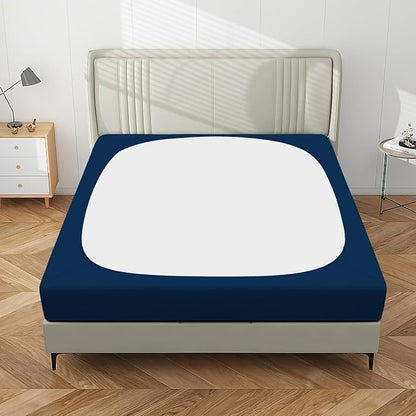PureFit Stretchy Box Spring Cover - Elastic Fitted Wrap Around 4 Sides, Wrinkle & Fading Resistant, Queen Size, Navy