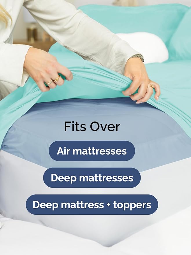 Extra Deep Twin XL Fitted Sheet - Hotel Luxury Single Fitted Sheet Only - Easily Fits 18 inch to 24 inch Mattress - Ultra Soft, Wrinkle & Fade Free w/Extra Deep Pocket - Breathable & Comfy - Spa Blue