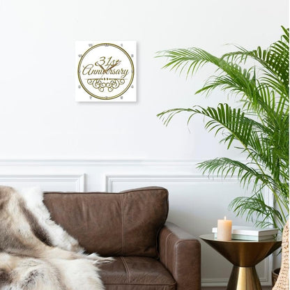 3dRose Wall Clock Silent - 10 inch - 31st Gold Text for Celebrating Wedding Anniversaries - 31 Years Married Together - Occasions