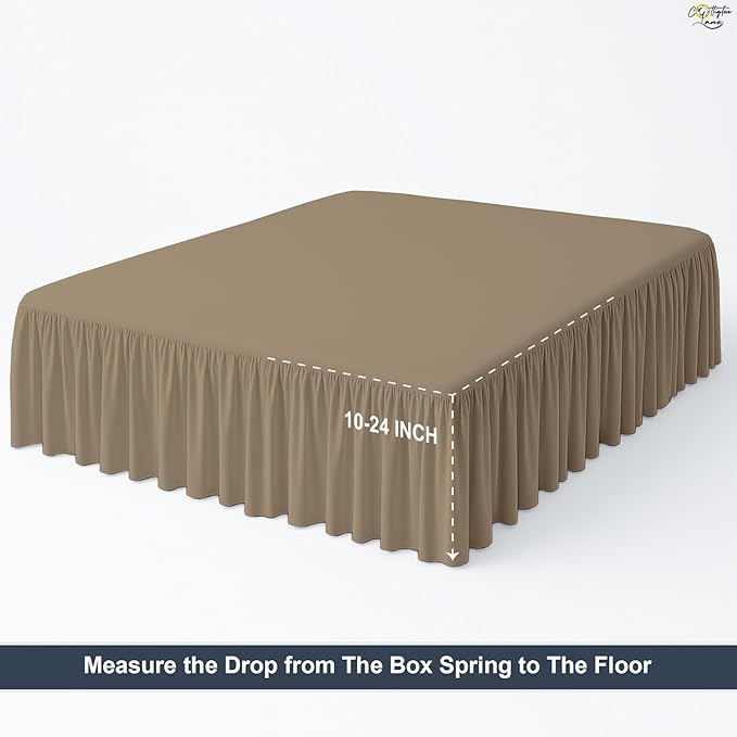 Cottington Lane Ruffled Bed Skirt Queen Size with Split Corner, Brushed Microfiber Hotel Quality Taupe Dust Ruffle, 21 Inch Drop Gathered Bedskirt, Soft and Stylish, Shrinkage and Fade Resistant
