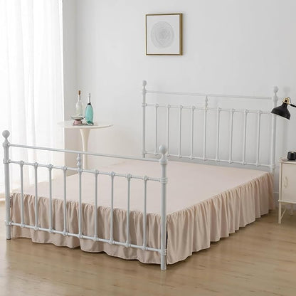 Bed Skirt Twin Size, Ruffled Bed Skirts with Split Corners, 16 Inch Drop Dust Ruffle Bed Skirt with Platform, Cream, 16" Twin
