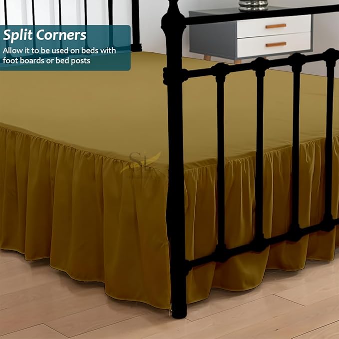 Shreem Linen Ruffled Bed Skirt with Split Corners, Gathered Style, 100% Microfiber, 28-Inch Drop, Dust Ruffle Bedskirt with Platform, Full, Taupe