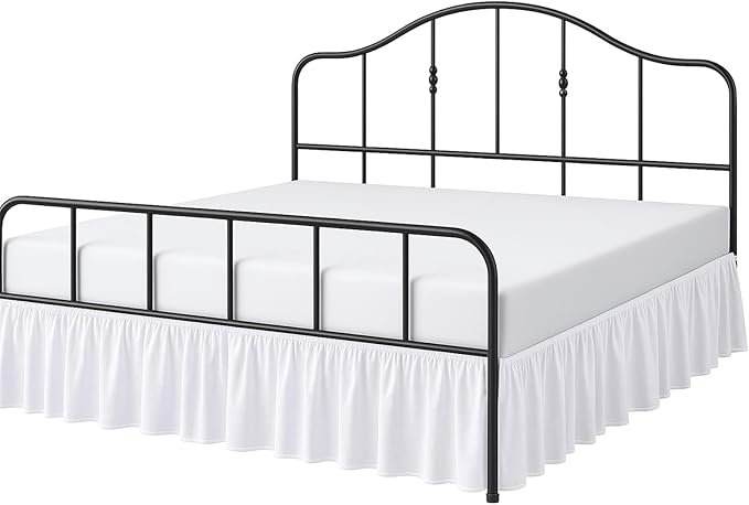 Cottington Lane Ruffled Bed Skirt King Size with Split Corner, Brushed Microfiber Hotel Quality White Dust Ruffle, 14 Inch Drop Gathered Bedskirt, Soft and Stylish, Shrinkage and Fade Resistant