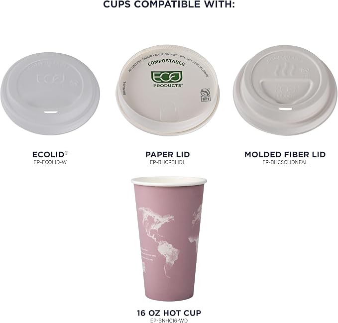 ECO PRODUCTS Compostable Disposable World Art 16oz Large Coffee Cups, Renewable