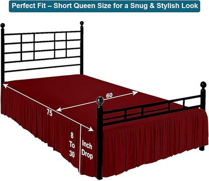 Shreem Linen Ruffled Bed Skirt with Split Corners, Gathered Style, 100% Microfiber, 16-Inch Drop, Dust Ruffle Bedskirt with Platform, Short Queen, Burgundy