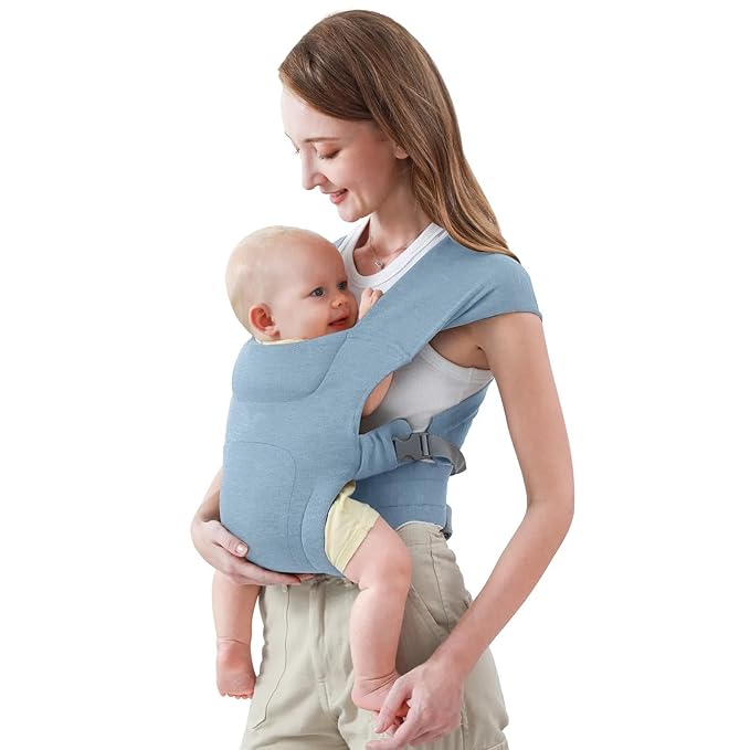 Newborn Carrier, Cozy Baby Carrier, Ergonomic Cross-Back Wrap, Hands-Free with Supportive Comfort, Light Blue