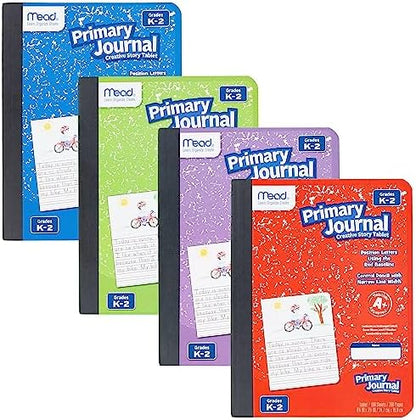 Mead Primary Journal Creative Story Tablet Composition Notebook, 7.5" x 9.75", Grades K-2, 100 Sheets, Assorted Colors (610051-ECM) (Pack of 12)