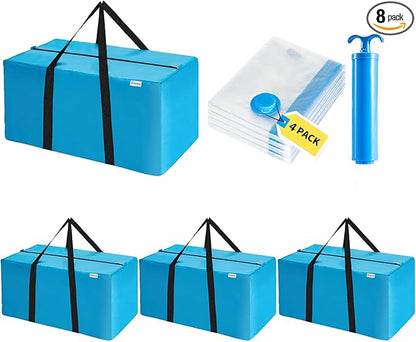 Extra Large Moving Bags Heavy Duty Space Saver Vacuum Storage Bag Vacuum Seal bags for Clothing Travel Packing bag Blue Bag for Moving Vaccine Sealed Blue Storage Bag (8 Pack)