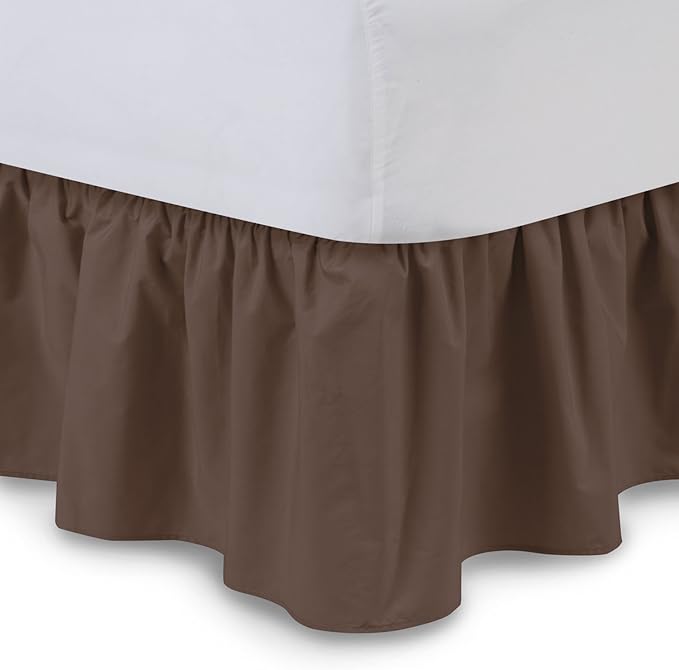 Ruffled Bed Skirt (Full, Brown) 18 Inch Drop Dust Ruffle with Platform, 100% Cotton 600 Thread Count Fabric, Gathered Styling, Available in All Bed Sizes and 23 Colors - Bedskirt