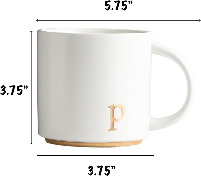 COLLECTIVE HOME Ceramic Coffee Mug, 15 oz Monogram Cup