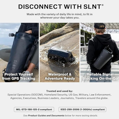 SLNT Waterproof Faraday Dry Bag - 420D Waterproof Nylon Signal Blocking Backpack - Protects Electronics from Water, Spying, Hacking - Blocks RFID, WiFi, Bluetooth, NFC, Cellular, GPS, EMF (2.5 Liter)
