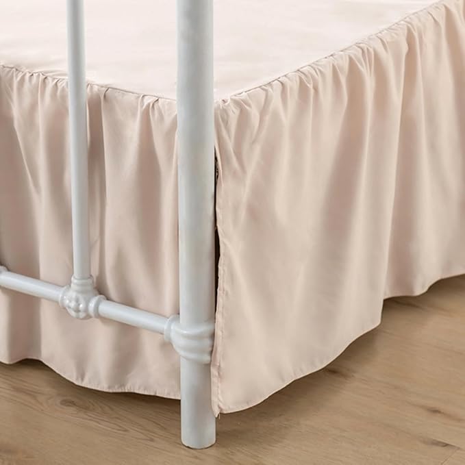 Bed Skirt Twin Size, Ruffled Bed Skirts with Split Corners, 14 Inch Drop Dust Ruffle Bed Skirt with Platform, Cream, 14'' Twin