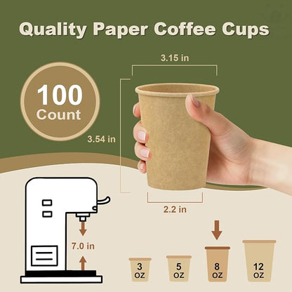 8 oz 100 Pack Disposable Coffee Cups, Bulk Brown Disposable Paper Cups