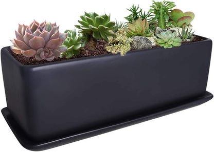 Vencer 12 Inch Rectangular Modern Minimalist Ceramic Succulent Planter Pot