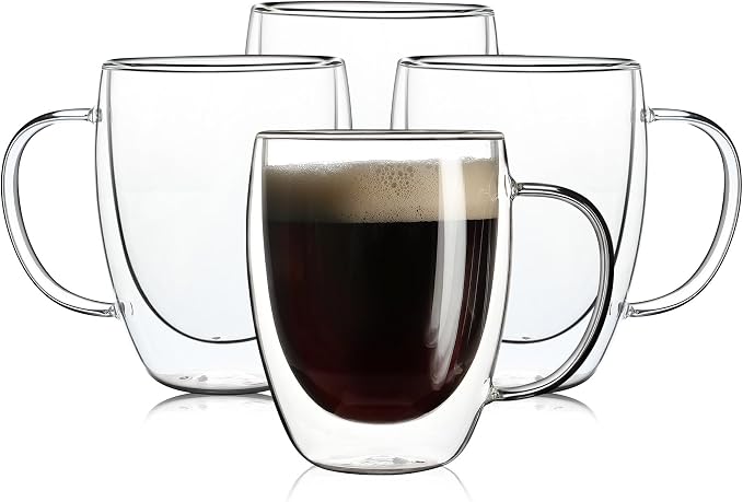 Aurzen 4 Pack Double Walled Glass Coffee Mugs