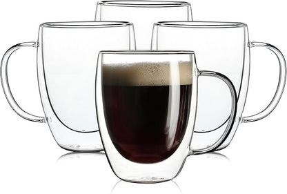 Aurzen 4 Pack Double Walled Glass Coffee Mugs