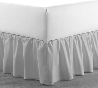 SlumberWell Full Bed Skirt with Split Corners, Soft Microfiber, 22 Inch Drop, Light Grey Solid, Elegant Ruffled Design