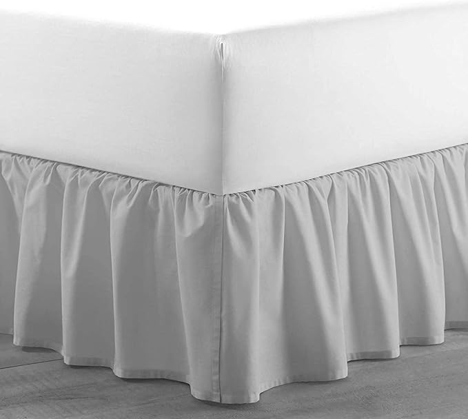 SlumberWell Twin Bed Skirt with Split Corners, Soft Microfiber, 20 Inch Drop, Light Grey Solid, Elegant Ruffled Design