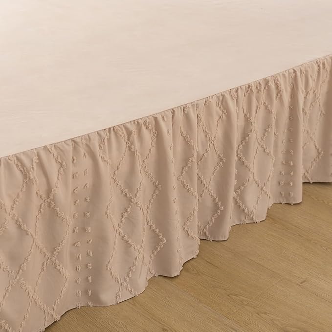 Bed Skirt Queen Size Ruffled Bed Skirt with Split Corners, 16 Inch Drop Dust Ruffle Bed Skirts with Platform, Boho Tufted Shabby Chic Queen Size Bed Skirts, Cream
