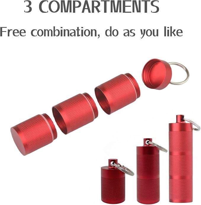 Waterproof Keychain Pill Holder - Compact, Portable, and Secure Pill Box with 3 Compartments - Pocket-Sized Pill Case and Container for Daily Medication on The Go (Wine Red)