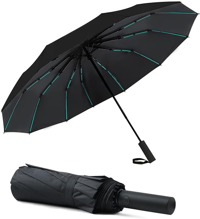 Large Double-Ribs Umbrella Automatic Folding Umbrella for Women Men, Travel, UPF 50+ UV Protection